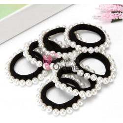 Elastice pentru codite Cod EL023 CC, set 6 bucati Negre cu Perle Albe